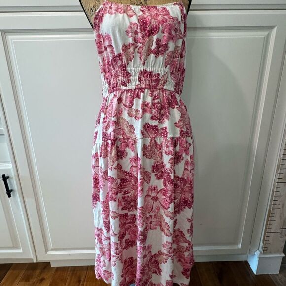 Floral Pink and White Dress. The perfect blend of linen rayon. - Picture 1 of 5
